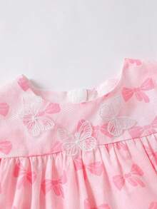 女小童蝴蝶結圖案荷葉邊上衣&蝴蝶結細節騎行褲