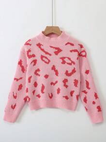 SHEIN 女大童圖形圖案小高領套頭毛衣 - 粉色 - 查看 1