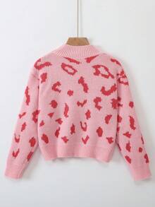 SHEIN 女大童圖形圖案小高領套頭毛衣 - 粉色 - 查看 2