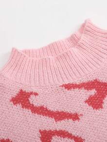 SHEIN 女大童圖形圖案小高領套頭毛衣 - 粉色 - 查看 3