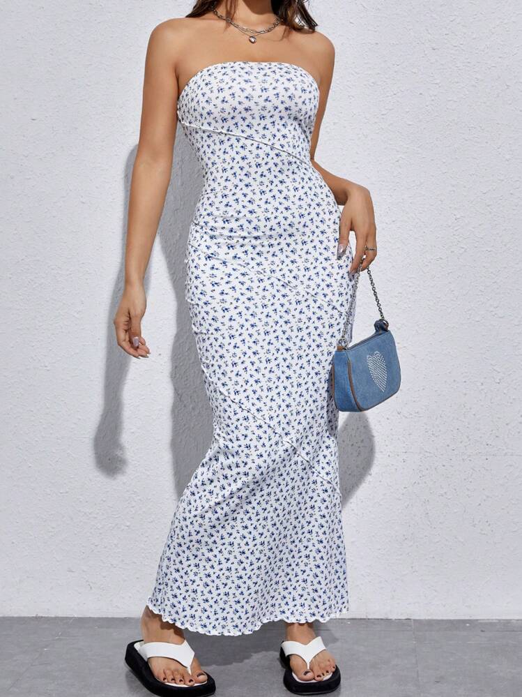 SHEIN EZwear Ditsy Floral Print Tube Dress,Pastel Dresses For Women - Multicolor - View 1