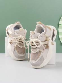 1 双儿童中性时尚运动鞋，舒适防滑休闲鞋，适合户外和学校，适合春秋季和所有季节 - 米色 - 查看 2