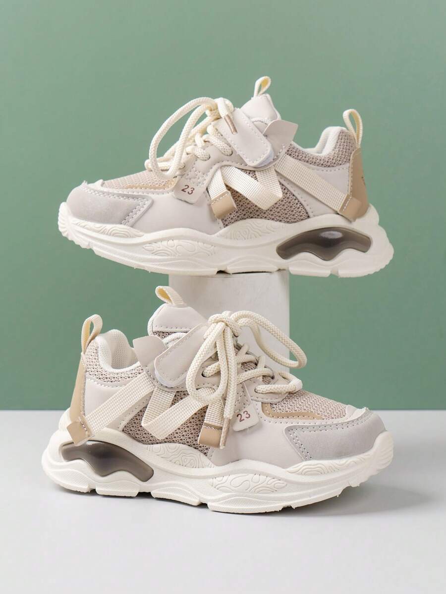 1 đôi giày thể thao thời trang Unisex cho trẻ em, giày thường ngày chống trượt thoải mái cho hoạt động ngoài trời và đi học, phù hợp cho mùa xuân/thu và mọi mùa - Màu be - Xem 1