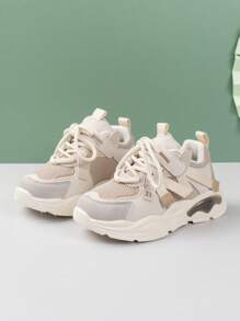 1 双儿童中性时尚运动鞋，舒适防滑休闲鞋，适合户外和学校，适合春秋季和所有季节 - 米色 - 查看 4