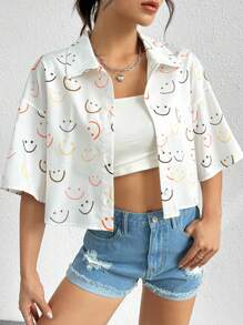 SHEIN EZwear Summer Outfit Allover Print Drop Shoulder Shirt - Multicolor - View 6