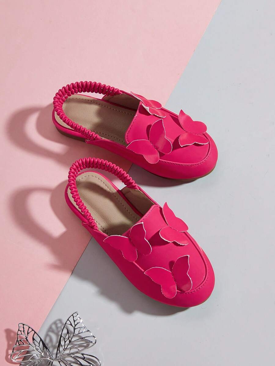 女孩蝴蝶裝飾露跟平底鞋適用於戶外
