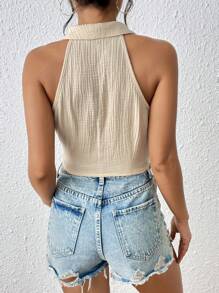 SHEIN Frenchy Top Court Ras-Du-Cou Unicolore Portefeuille - Nude - Voir 2