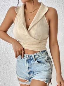 SHEIN Frenchy Top Court Ras-Du-Cou Unicolore Portefeuille - Nude - Voir 5