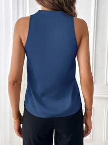 SHEIN Privé Camisa sin manga unicolor de cuello V - Azul Marino - Ver 2