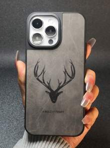 Deer & Letter Graphic Phone Case - Black - View 1