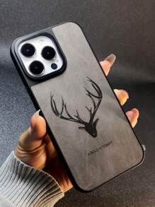 Deer & Letter Graphic Phone Case - Black - View 7