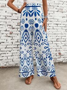 SHEIN VCAY Pantaloni a gamba larga con stampa argyle