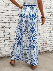 SHEIN VCAY Pantaloni a gamba larga con stampa argyle