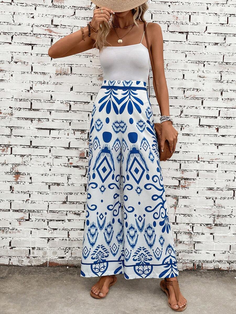 SHEIN VCAY Pantaloni a gamba larga con stampa argyle