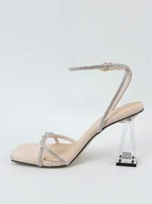 女士棕色豹纹高跟休闲凉鞋、派对和场合鞋、系带夏季女士平底鞋 - 杏色 - 查看 3