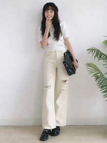 DAZY Ripped Straight Leg Jeans - White - View 9