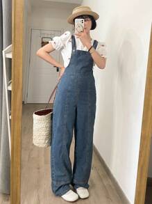DAZY Solid Denim Dungarees Without Tee - Medium Wash - View 8