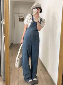 DAZY Solid Denim Dungarees Without Tee - Medium Wash - View 9