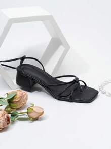 Women Chunky Heeled Strappy Thong Sandals, Fashion Summer Heeled Sandals