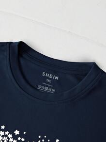 INAWLY 大碼花卉和標語圖案T恤 - 藏蓝色 - 查看 3