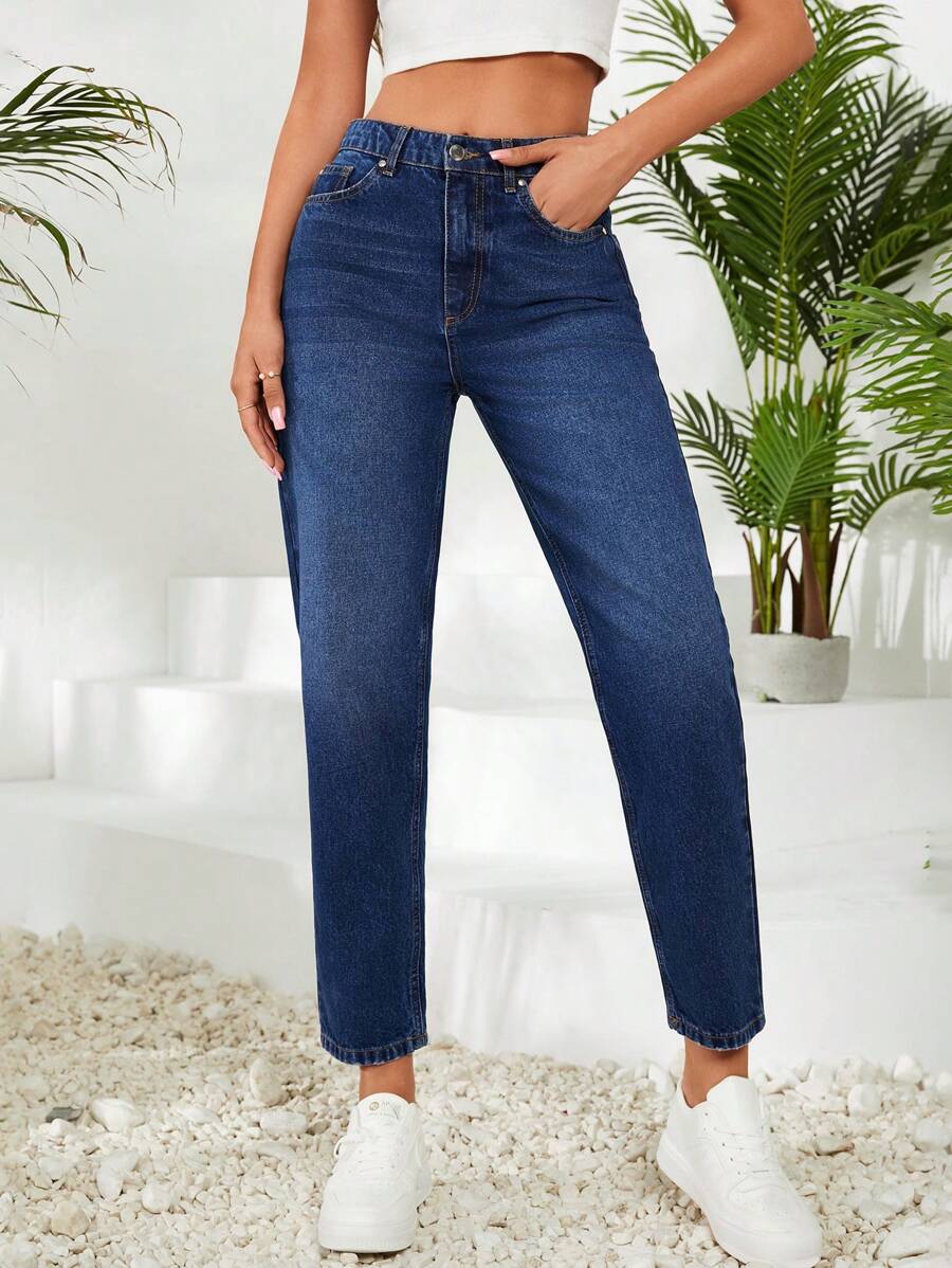 EURMUSE Blugi damă cu talie înaltă, conici, casual, versatili, cu buzunare