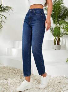 EURMUSE Blugi damă cu talie înaltă, conici, casual, versatili, cu buzunare