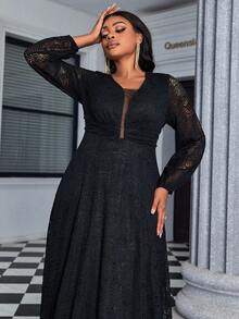 Plus Lantern Sleeve Lace Bridesmaid Dress - Black - View 3