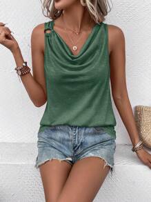 SHEIN LUNE 垂領圓環細節背心上衣 - 綠色 - 查看 1
