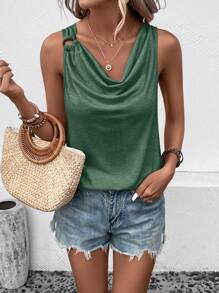 SHEIN LUNE 垂領圓環細節背心上衣 - 綠色 - 查看 3