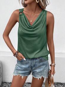 SHEIN LUNE 垂領圓環細節背心上衣 - 綠色 - 查看 6