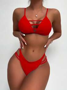 Cut-Out Bikini Set For Summer Beach - Red - View 1