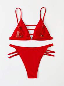 Cut-Out Bikini Set For Summer Beach - Red - View 2