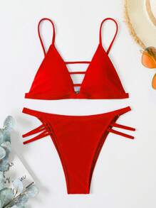 Cut-Out Bikini Set For Summer Beach - Red - View 3