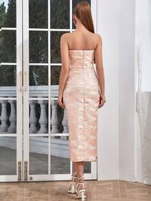 Allover Floral Print Knot Side Wrap Hem Tube Dress - Pink - View 2