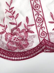 花卉刺繡貝殼邊燈籠袖洋裝 - 紫色 - 查看 8