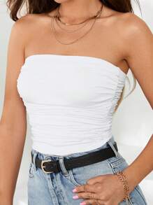 EURMUSE 素色褶邊抹胸上衣