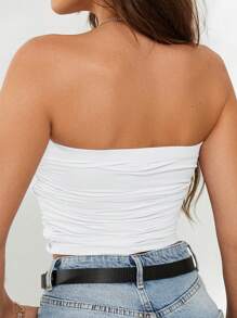 EURMUSE 素色褶邊抹胸上衣