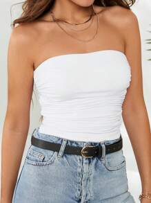 EURMUSE 素色褶邊抹胸上衣