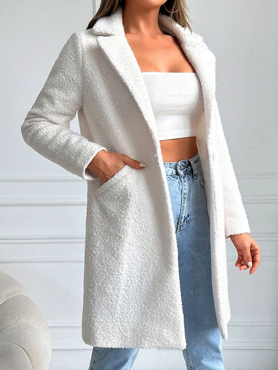 RueChic Lapel Neck Single Button Overcoat - White - View 1