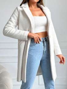 RueChic Lapel Neck Single Button Overcoat - White - View 3