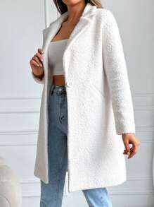 RueChic Lapel Neck Single Button Overcoat - White - View 4