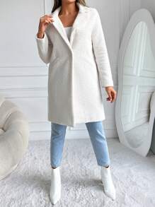 RueChic Lapel Neck Single Button Overcoat - White - View 5