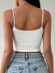 Chất rắn Ngắn Cami Knit Top - trắng - Xem 2