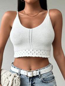 Chất rắn Ngắn Cami Knit Top - trắng - Xem 3