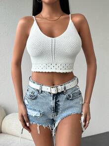 Chất rắn Ngắn Cami Knit Top - trắng - Xem 4