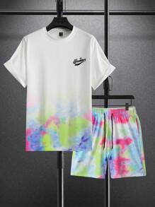 Manfinity Hypemode Aesthetic Post--Men Tie Dye Tee & Drawstring Waist Shorts - Multicolor - View 3