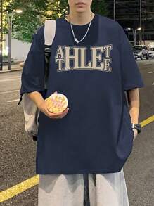 Áo thun nam Lá thư Giải trí - Màu xanh hải quân - Xem 1