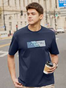 Men Slogan Graphic Tee - Navy Blue - View 5