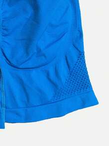 Yoga Basic Wide Waistband Sports Shorts - Blue - View 6