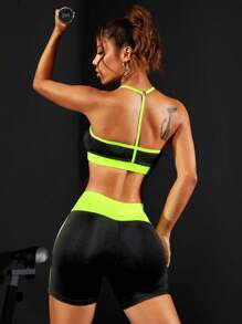 Yoga Futuristic Colorblock Contrast Mesh Sports Set - Multicolor - View 2